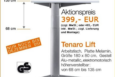 Tenaro Lift - Aktion im Dezember bei pro office in Bielefeld, Hannover und Lemgo